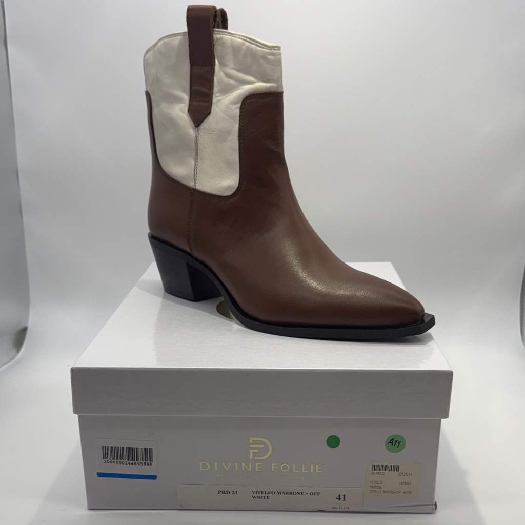 Brown And White Heeled Boots